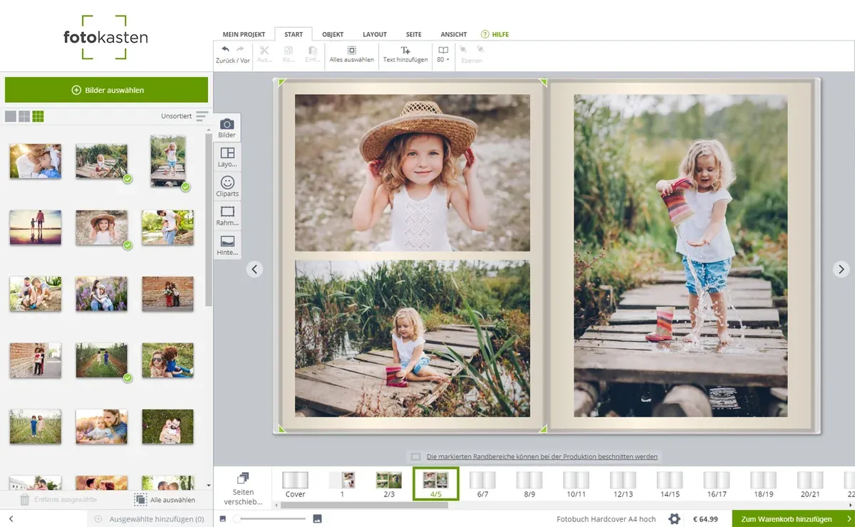 Gestaltung eines Fotobuches in der Software