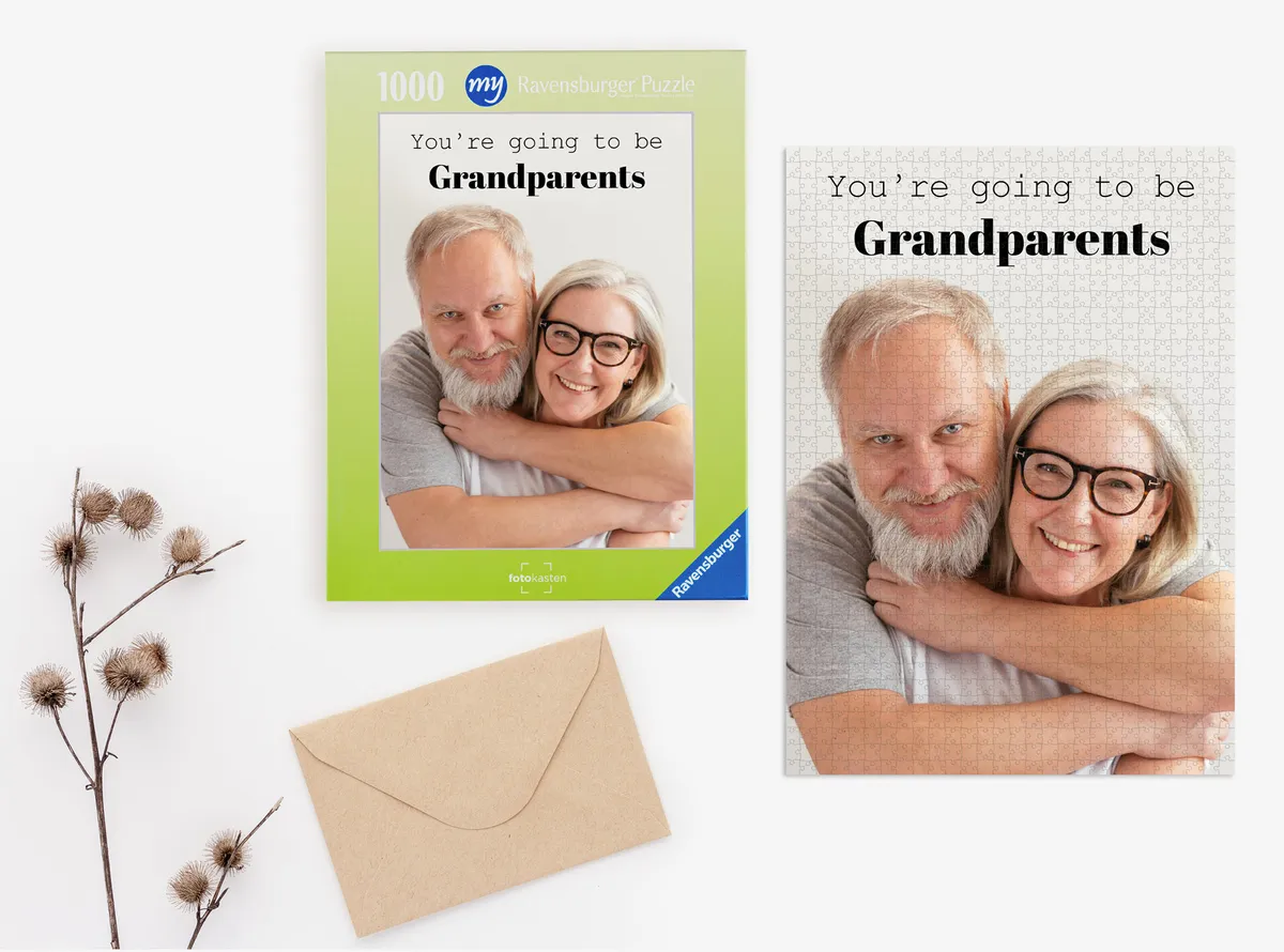 Fotopuzzle mit Foto von werdenden Großeltern
