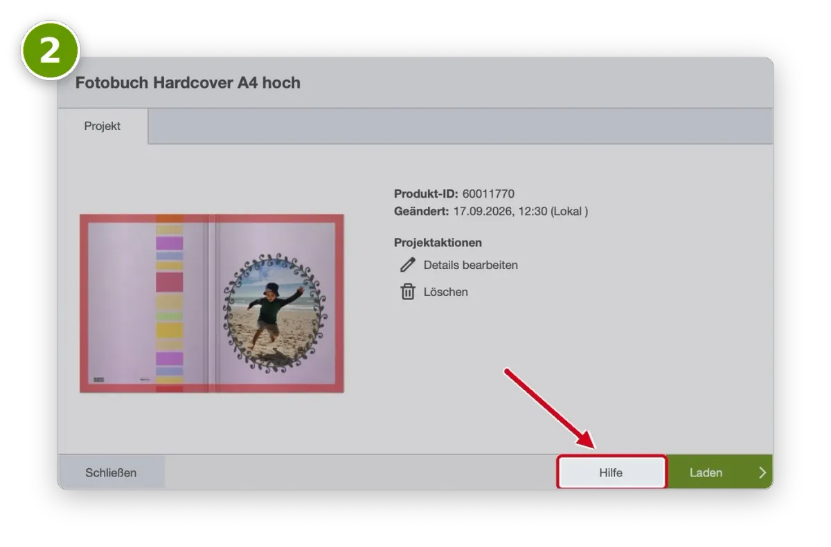 Lokales Projekt in der Download Software wird ausgewählt und gesichert