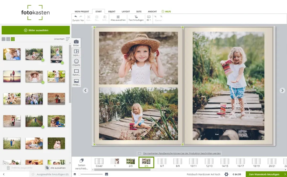 Gestaltung eines Fotobuches in der Software